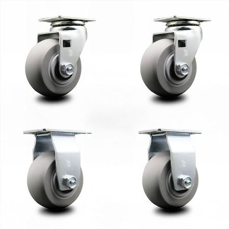 Service Caster 4 Inch Thermoplastic Rubber Caster Set with Ball Bearings 2 Swivel 2 Rigid SCC-20S420-TPRBD-2-R-2